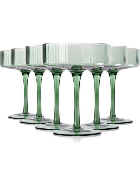 Other - Set of 6 Vintage Green Coupe Glasses | Unique Martini & Cocktail Glassware